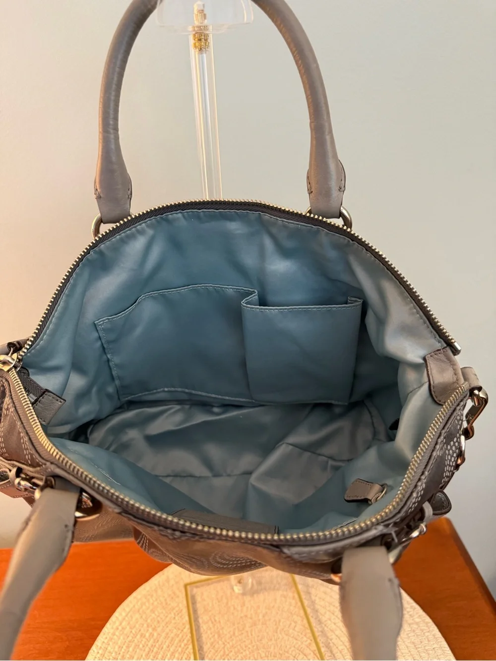 Coach Charcoal Signature Quilted Satchel with Removable Strap